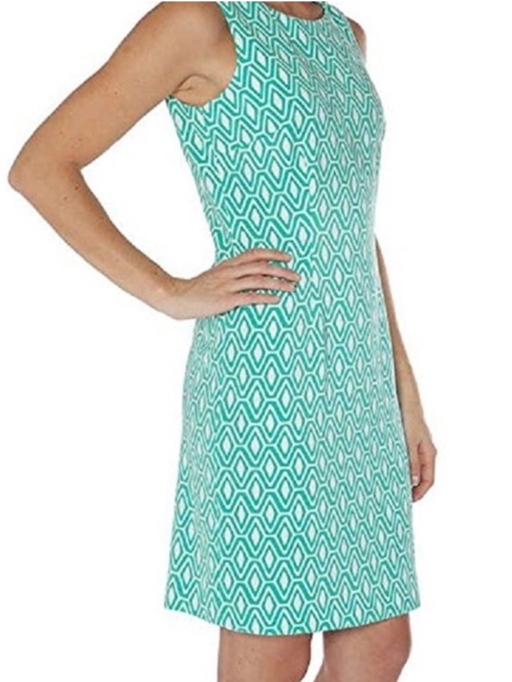 NWT Mario Serrani green shift dress diamond print sleeveless size 10